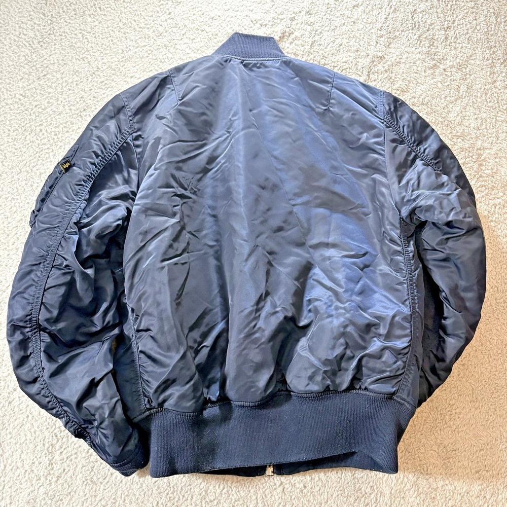 Alpha Industries Bomber Jacket Mens Navy Small Slim Fit MA1 Reversible Military - Picture 5 of 16